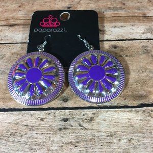 Paparazzi Silver and Purple Floral Disk Earrings